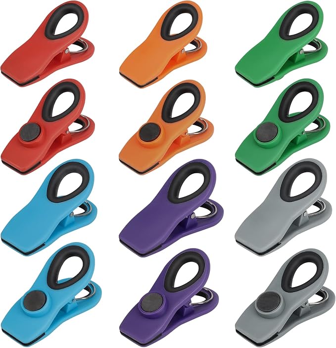 Magnetic Bag Clips with Air Tight Seal for Food Storage, 12 Pieces, Multicolor
