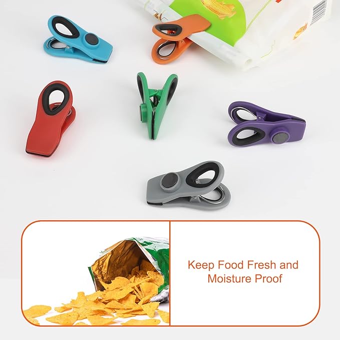 Magnetic Bag Clips with Air Tight Seal for Food Storage, 12 Pieces, Multicolor