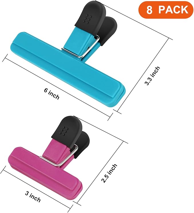 Chip Clips, 8 Pack Food Clips, Upgrade Wide Open Bag Clips for Food Storage with Air Tight Seal Grip (4 x L, 4 x S)