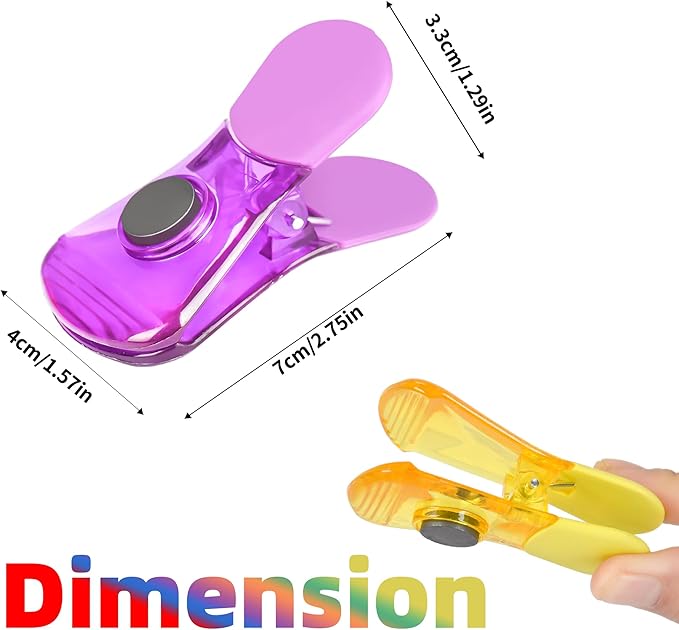 Bag Clips, 12 Pack Food Chip Snack Bag Sealing Clips, Color Refrigerator Magnet Clips Air-Tight Clips for Home Kitchen Storage