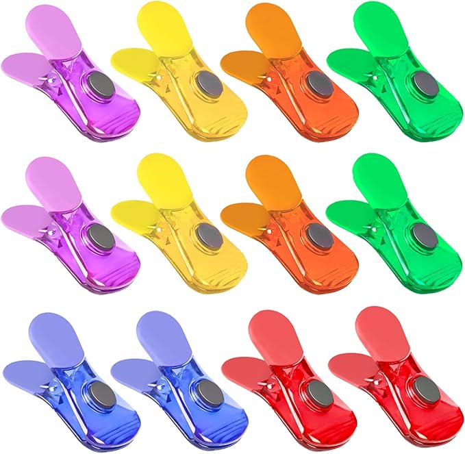 Bag Clips, 12 Pack Food Chip Snack Bag Sealing Clips, Color Refrigerator Magnet Clips Air-Tight Clips for Home Kitchen Storage