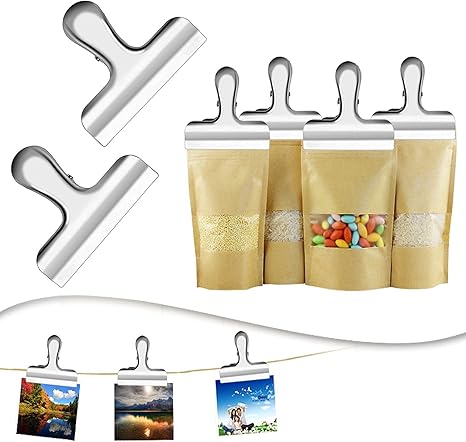 10PCS Wide Metal Chip Clips 3 Inch, Snack Food Bag Sealing Clips, Stainless Steel Paper Clamps Heavy Duty for Kitchen Food Packages and Office