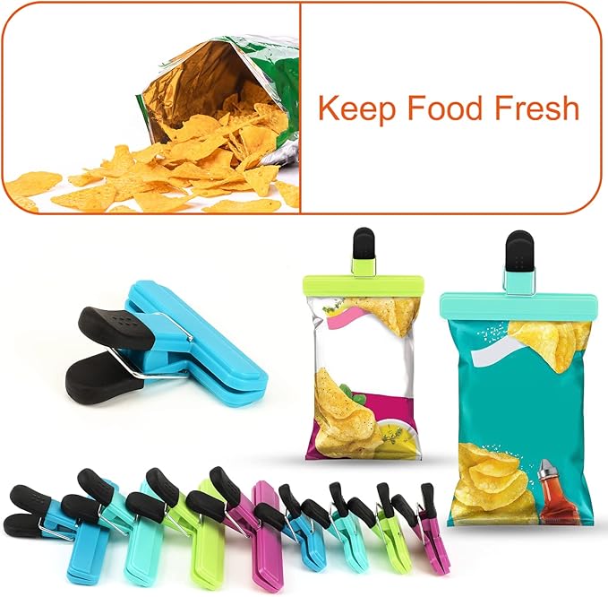 Chip Clips, 8 Pack Food Clips, Upgrade Wide Open Bag Clips for Food Storage with Air Tight Seal Grip (4 x L, 4 x S)