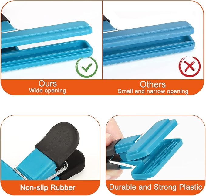 Chip Clips, 8 Pack Food Clips, Upgrade Wide Open Bag Clips for Food Storage with Air Tight Seal Grip (4 x L, 4 x S)