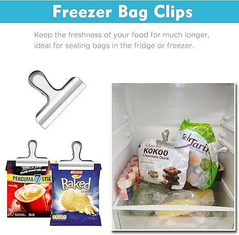 10PCS Wide Metal Chip Clips 3 Inch, Snack Food Bag Sealing Clips, Stainless Steel Paper Clamps Heavy Duty for Kitchen Food Packages and Office