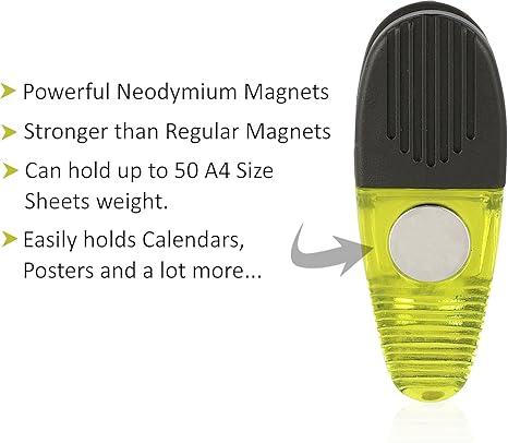 Thick Plastic Clips with Neodymium Magnet - 3-1/4" Length - Durable Versatile All-Purpose