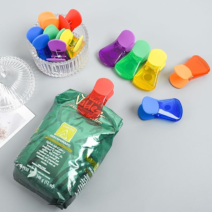 Bag Clips, 12 Pack Food Chip Snack Bag Sealing Clips, Color Refrigerator Magnet Clips Air-Tight Clips for Home Kitchen Storage